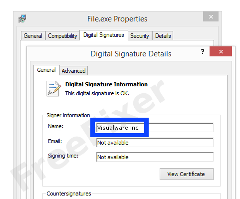 Screenshot of the Visualware Inc. certificate